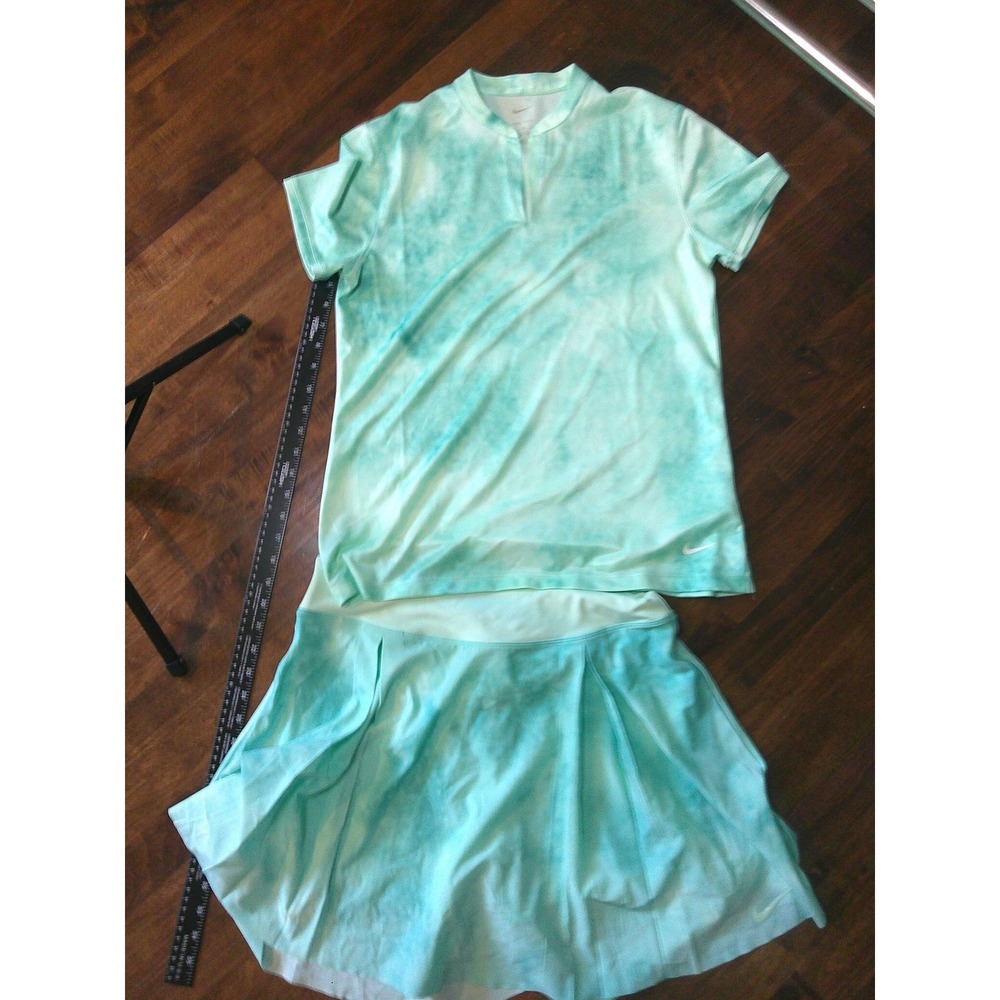 Nike Golf Tennis Set Women M/L Mint Green Excellent Tie Dye Polo Skort Outfit